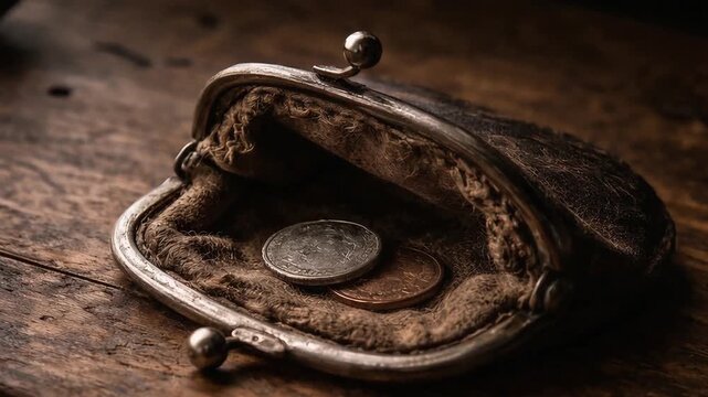 Vintage Coin Purse with Old Coins Close Up seamless loop