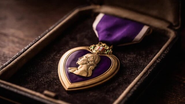 Purple Heart Medal in Presentation Case Close Up seamless loop