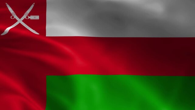 Waving flag of Oman a national symbol of the Sultanate with its distinct red white and green colors perfect for patriotic or travel content