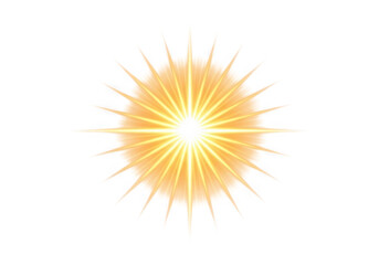 Bright shining sun with rays on transparent background