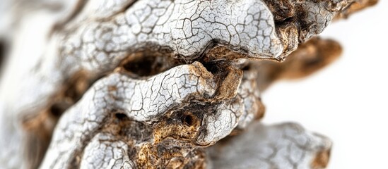Extreme close up macro view reveals intricate white cracked texture of weathered dried wood