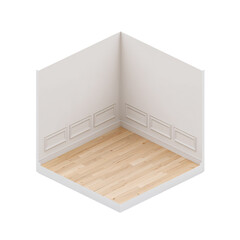 Fototapeta premium Empty Room Interior with Wood Floor and White Walls - Isometric View