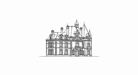 Obraz premium Ornate, multi-story building with detailed architecture, mansard roofs, and spires