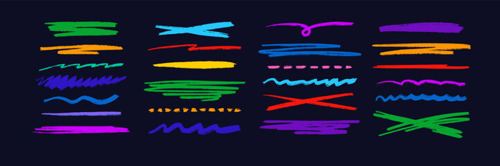 Colorful pencil, crayon stroke form wavy underline