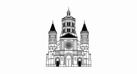 Obraz premium Ornate cathedral with multiple towers, domes, and a central rose window