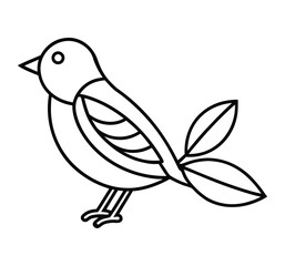 Obraz premium Simple line drawing of a small bird perched with a leaf showcasing minimalist design