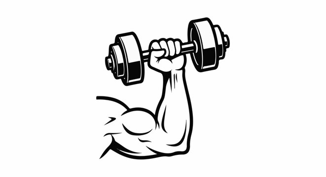 Muscular arm lifting a heavy dumbbell for strength training