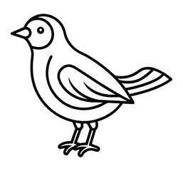 Fototapeta premium A simple black and white line drawing depicts a small bird with rounded features and delicate tail feathers