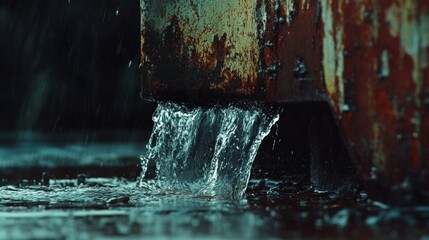 Water pouring from pipe into splashing liquid
