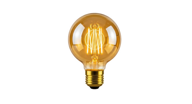 Vintage Edison bulb PNG isolated on transparent background, antique style lightbulb with glowing filament for retro design and decoration