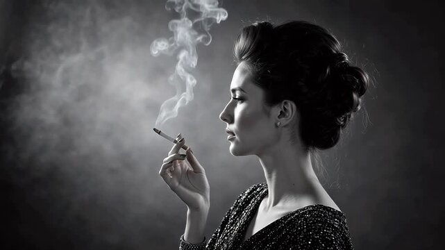 Woman smoking cigarette in profile