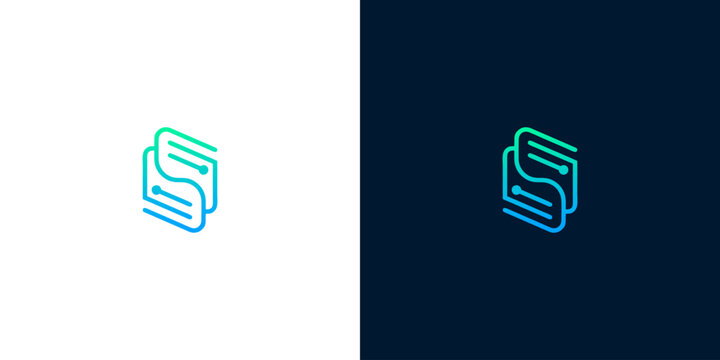 Modern abstract digital network logo design featuring flowing lines and interconnected dots in a vibrant gradient, symbolizing data transfer, technology, and connectivity