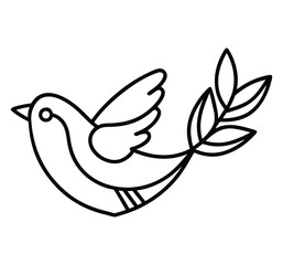 Fototapeta premium Simple black and white line drawing of a bird perched next to a leafy branch