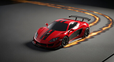 Naklejka premium red sports car computer mouse with fire trail for high speed gaming and internet performance concept
