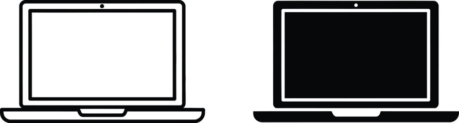 Obraz premium Laptop Outline Icon Design, Black And White Notebook Computer Technology Illustration