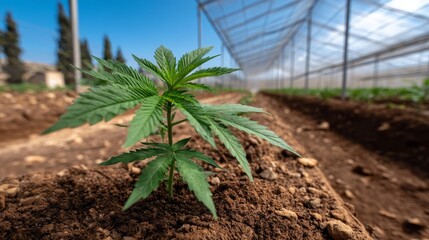Commercial plant nursery with greenhouses growing seedlings in rows