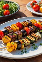 Grilled Vegetable Skewers with Tomato and Basil Toppings with healthy.