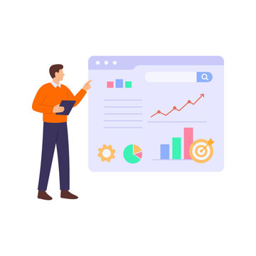 Rank Tracking & Reporting, monitoring keyword positions and seo performance, Flat Vector Illustration