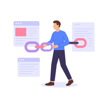 Off Page Link Building, increasing authority through external backlinks, Flat Vector Illustration