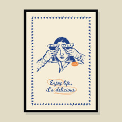 Obraz premium Sketch style vector drink doodles with a motivational slogan in a poster frame. Art for print design, greeting card, postcards, branding, logo design. 