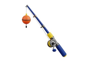 Fototapeta premium Blue fishing rod with orange bobber isolated on white background