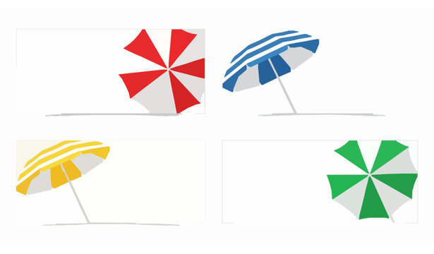 Striped beach umbrellas banner design set flat vector isolated on white background