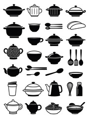 Fototapeta premium Iconos de cocina china en blanco y negro