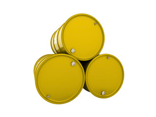 Stack of yellow industrial barrels for oil and fuel storage