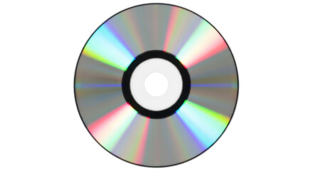 Compact disc isolated PNG on transparent background, optical storage media for data, music, and video, digital information carrier