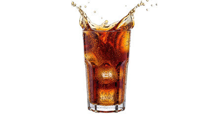 Refreshing cola drink with ice cubes and splash isolated PNG, fizzy beverage for summer refreshment...