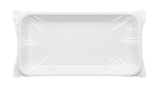 Empty rectangular food tray PNG isolated on transparent background, clear plastic container for meat, vegetables, or meal prep
