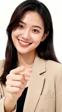Smiling Businesswoman Pointing Directly at Viewer.
