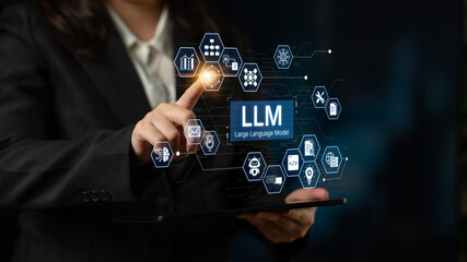 Large Language Model LLM processing data. Represents deep text learning, natural language processing NLP AI tech, transformer architecture, and generative AI deep learning future technology. Corpus © InfiniteFlow