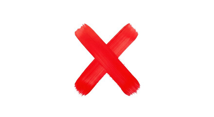 Obraz premium Red X mark brush stroke isolated PNG on transparent background, painted cross symbol for rejection and cancellation