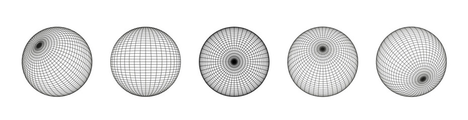 3D wireframe globe with grid lines showing latitude and longitude on white background PNG. Earth sphere vector illustration for global network concepts. © Art_Stars