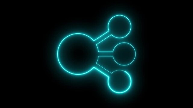 Neon glowing Share icon animation. Connected chain, file sharing symbol. Social media concept ideal for digital media, connectivity, and data sharing concepts. Full HD and looping animation.