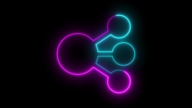 Neon glowing Share icon animation. Connected chain, file sharing symbol. Social media concept ideal for digital media, connectivity, and data sharing concepts. Full HD and looping animation.