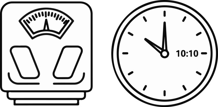 Scale and clock icons time to weigh yourself and check the time
