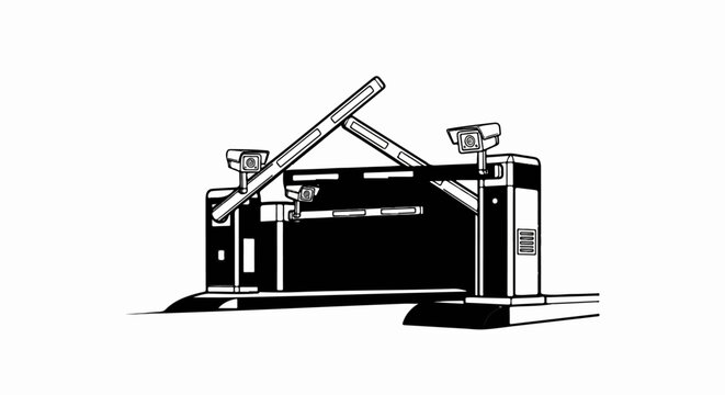 Security gate with cameras and reflective barriers for vehicle access control