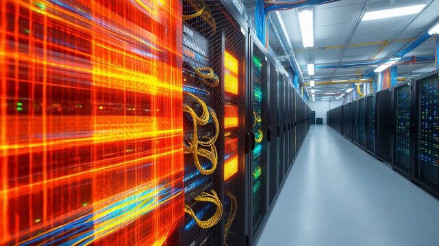 server room with colorful cables