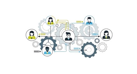 Obraz premium Teamwork Business Process Management Workflow Gears People Network