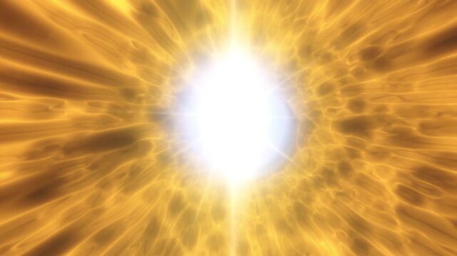 Golden radiant energy burst with bright white core and flowing flame-like rays