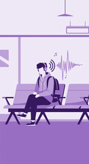 Fototapeta premium Young Person Listening To Music While Waiting In A Modern Waiting Area
