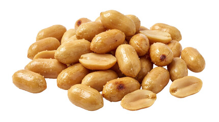 Salted roasted peanuts group isolated on transparent background for snack food advertising