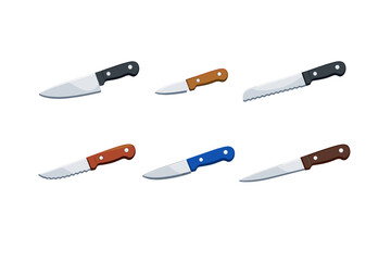 Collection of six different kitchen knives with various blade and handle designs