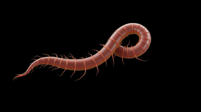 Parasitic nematode worm (roundworm) Ascaris lumbricoides which inhabits human intestine and causes disease ascariasis, isolated on black background, 3D illustration