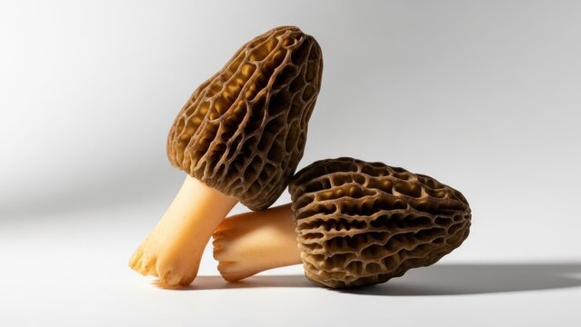 Fresh morel mushrooms, rare edible fungi