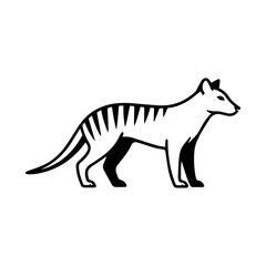 Fototapeta premium A minimalist digital illustration of the Thylacine, or Tasmanian tiger, captured mid-jump. Elegant lines, muted earthy colour, and subtle stripes highlight the sleek, dynamic movement of this extinct 