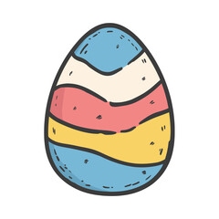 Colorful Easter egg celebrating spring holiday. Decorated egg with pastel stripes and thick outline bringing joy