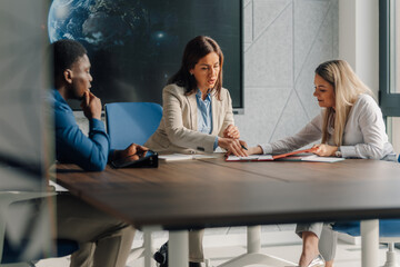 Diverse business team collaborating during a corporate meeting